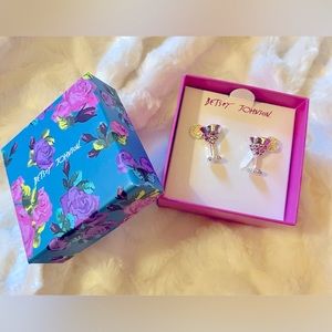 Authentic Betsey Johnson martini glass pierced earrings new in box
